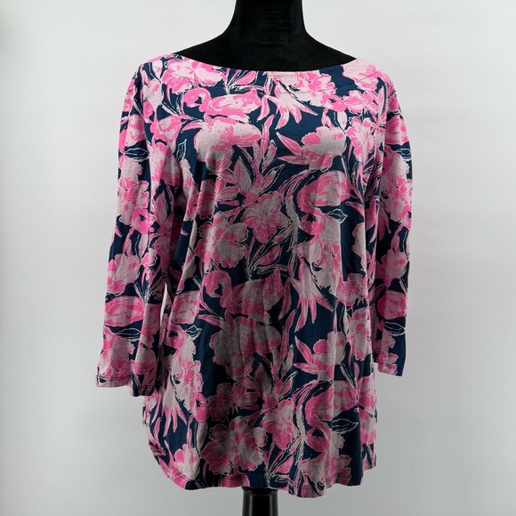 Lilly Pulitzer Tops - Lilly Pulitzer Boatneck Pink Blue 3/4 Sleeve Cotton Spandex Top Blouse